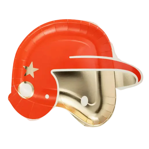Red and Gold Baseball Helmet Shape Large Dinner Plates