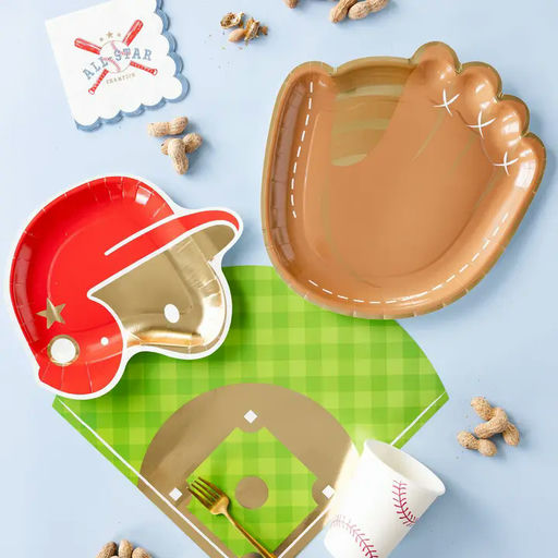 Red and Gold Baseball Helmet Shape Large Dinner Plates