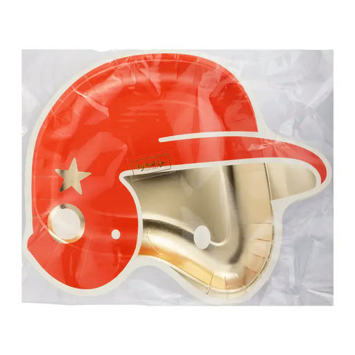 Red and Gold Baseball Helmet Shape Large Dinner Plates
