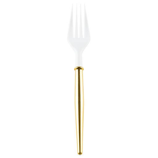White and Gold Plastic Cocktail Forks - 12 pcs