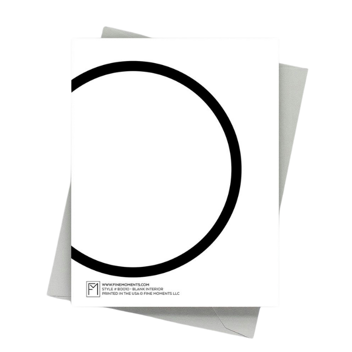 White and black minimalist greeting card with bold circle design birthday theme from Parte Haus party supply store in Bethesda MD