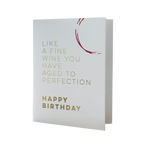 white birthday card with gold lettering and wine stain print for birthday from Parte Haus party supply store in Bethesda MD
