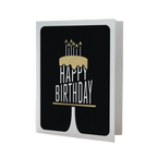 Black gold birthday card with cake and candles modern design for birthday from Parte Haus party supply store in Bethesda MD.