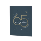 navy blue birthday card with gold sixty five design for 65th birthday from Parte Haus party supply store in Bethesda Maryland