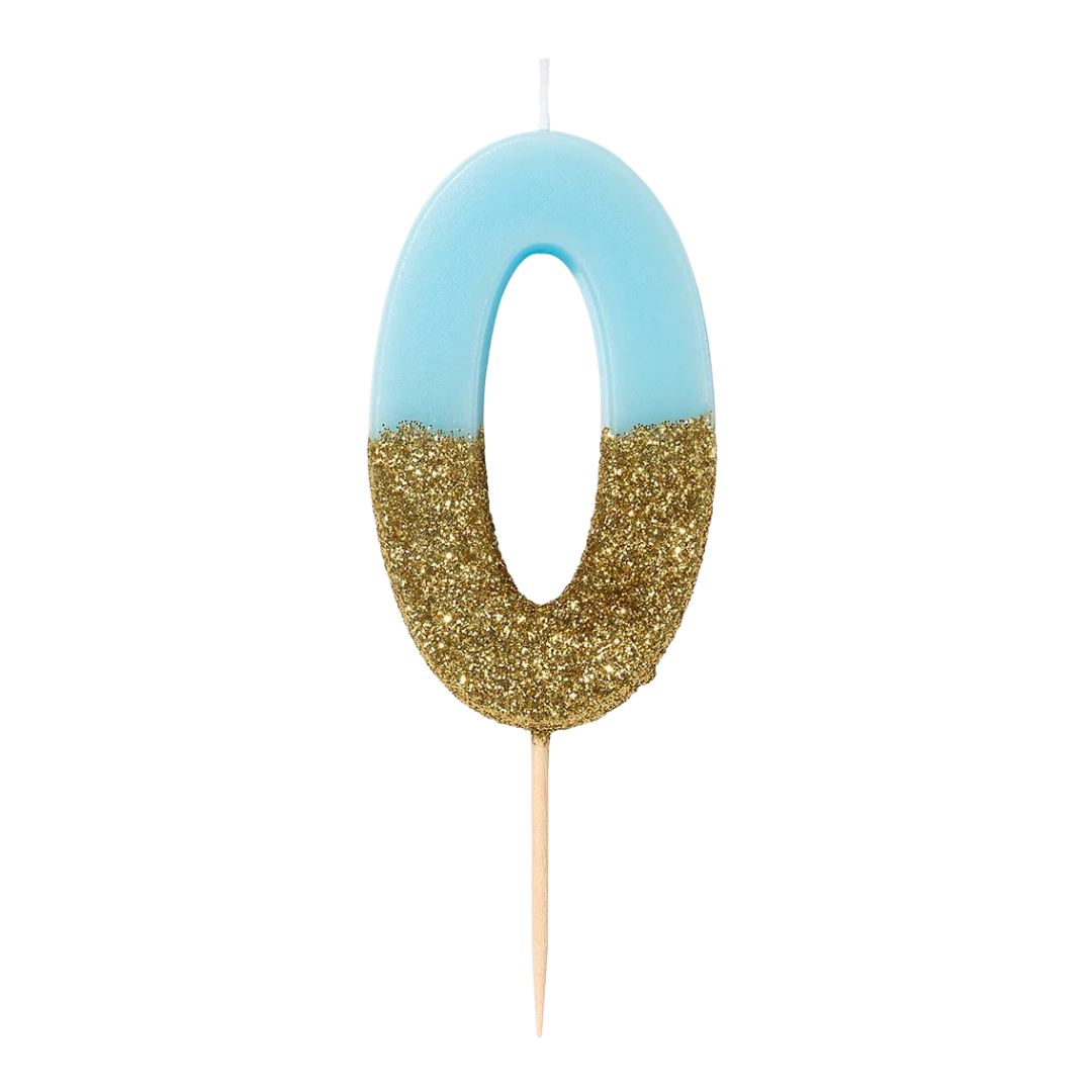 Blue and Gold Glitter 0-9 Number Candles