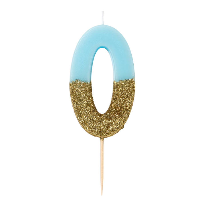 Blue and Gold Glitter 0-9 Number Candles