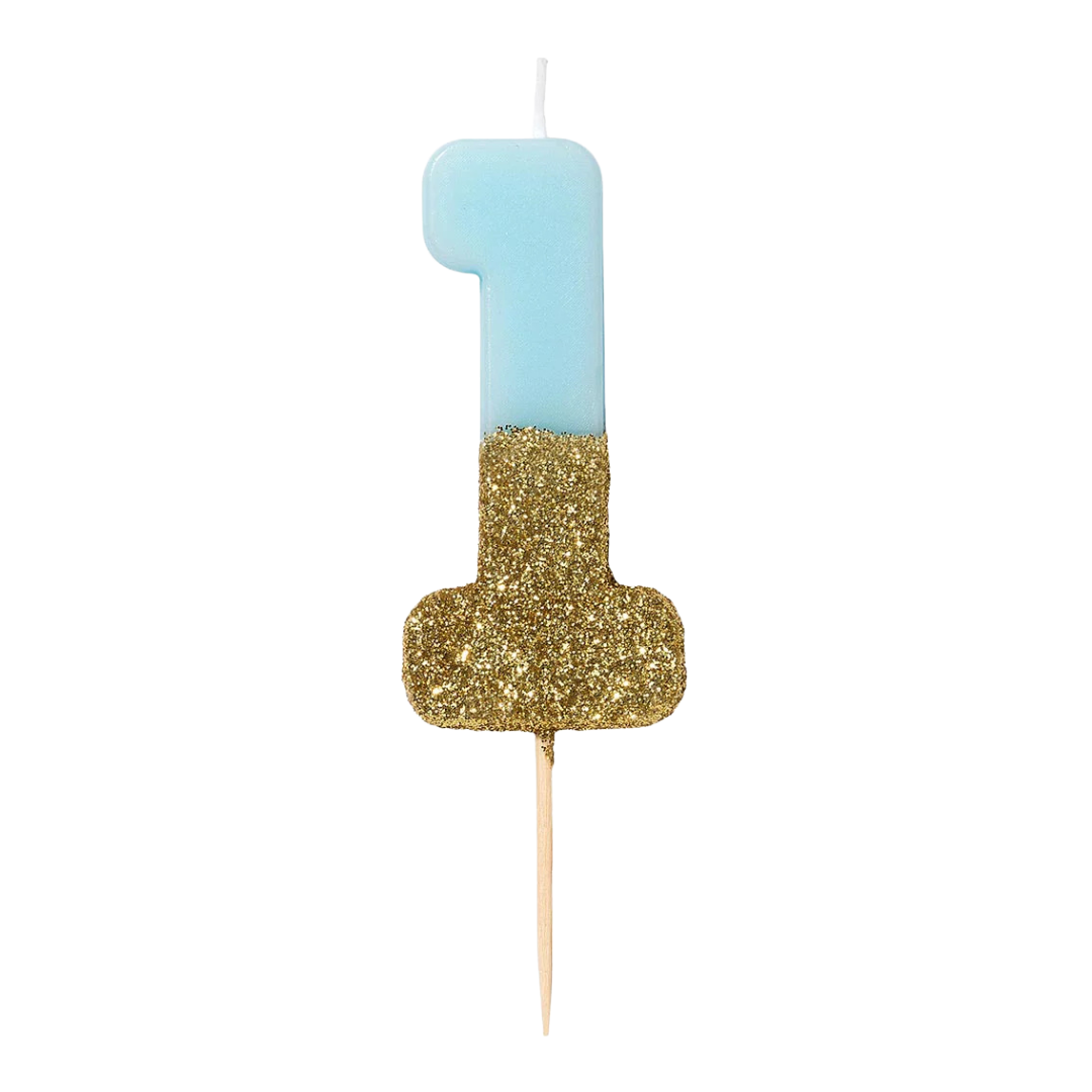 Blue and Gold Glitter 0-9 Number Candles