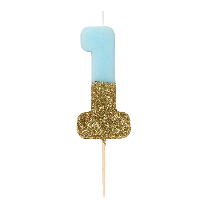 Blue and Gold Glitter 0-9 Number Candles
