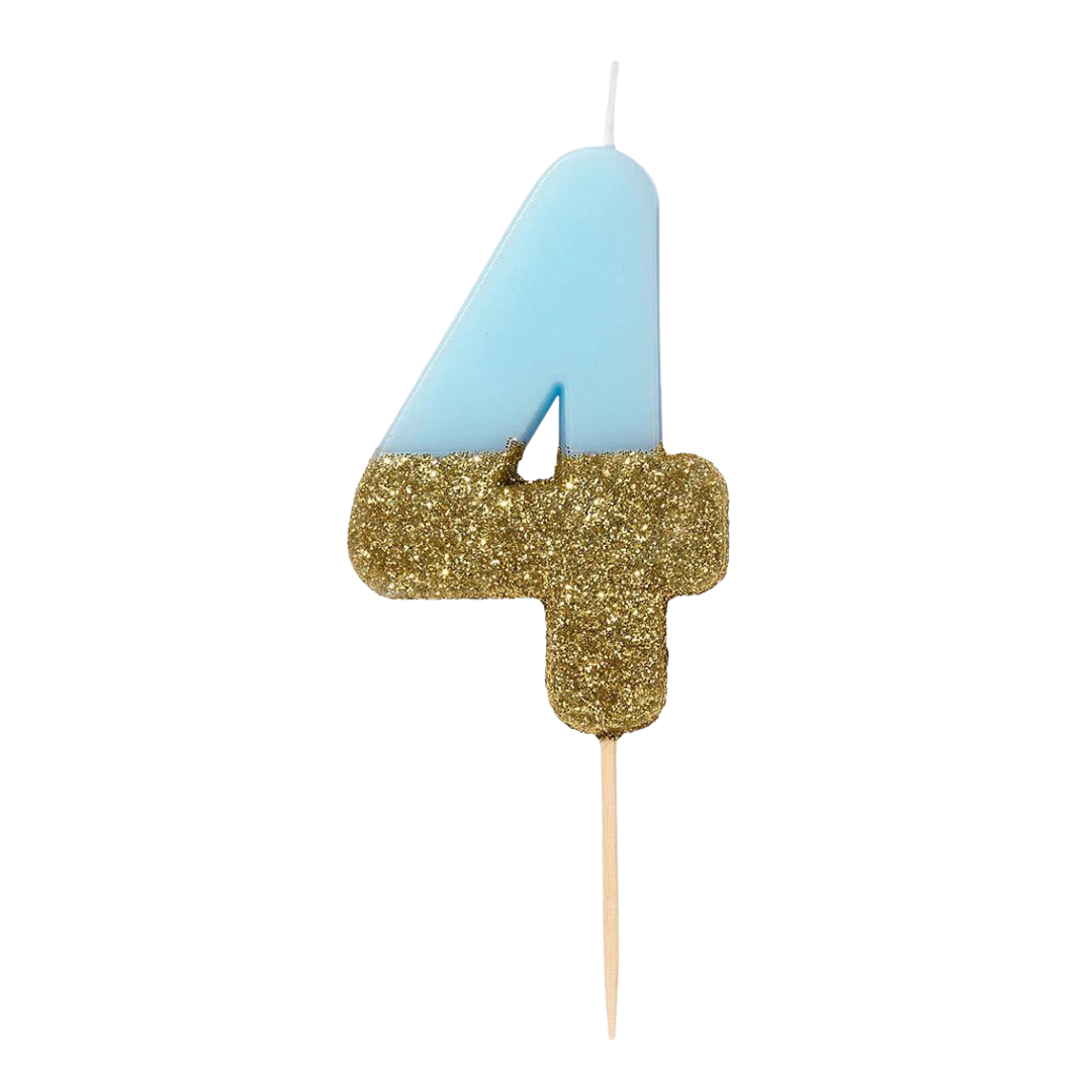 Blue and Gold Glitter 0-9 Number Candles
