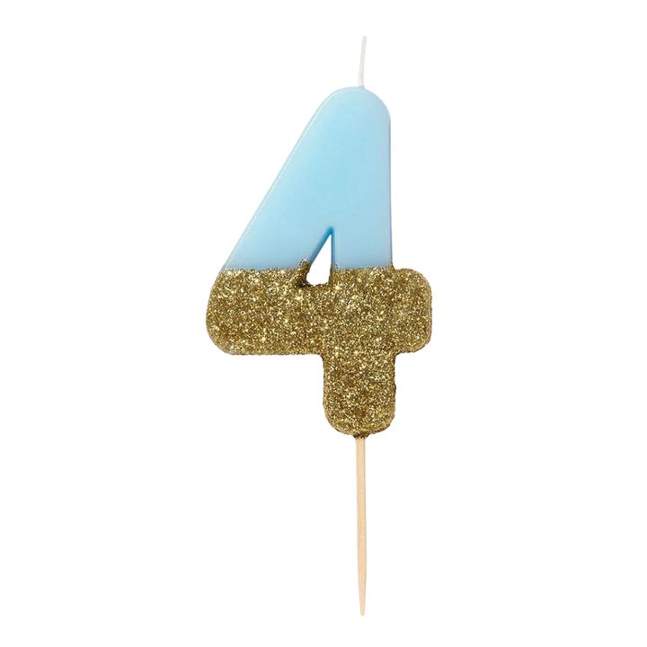 Blue and Gold Glitter 0-9 Number Candles