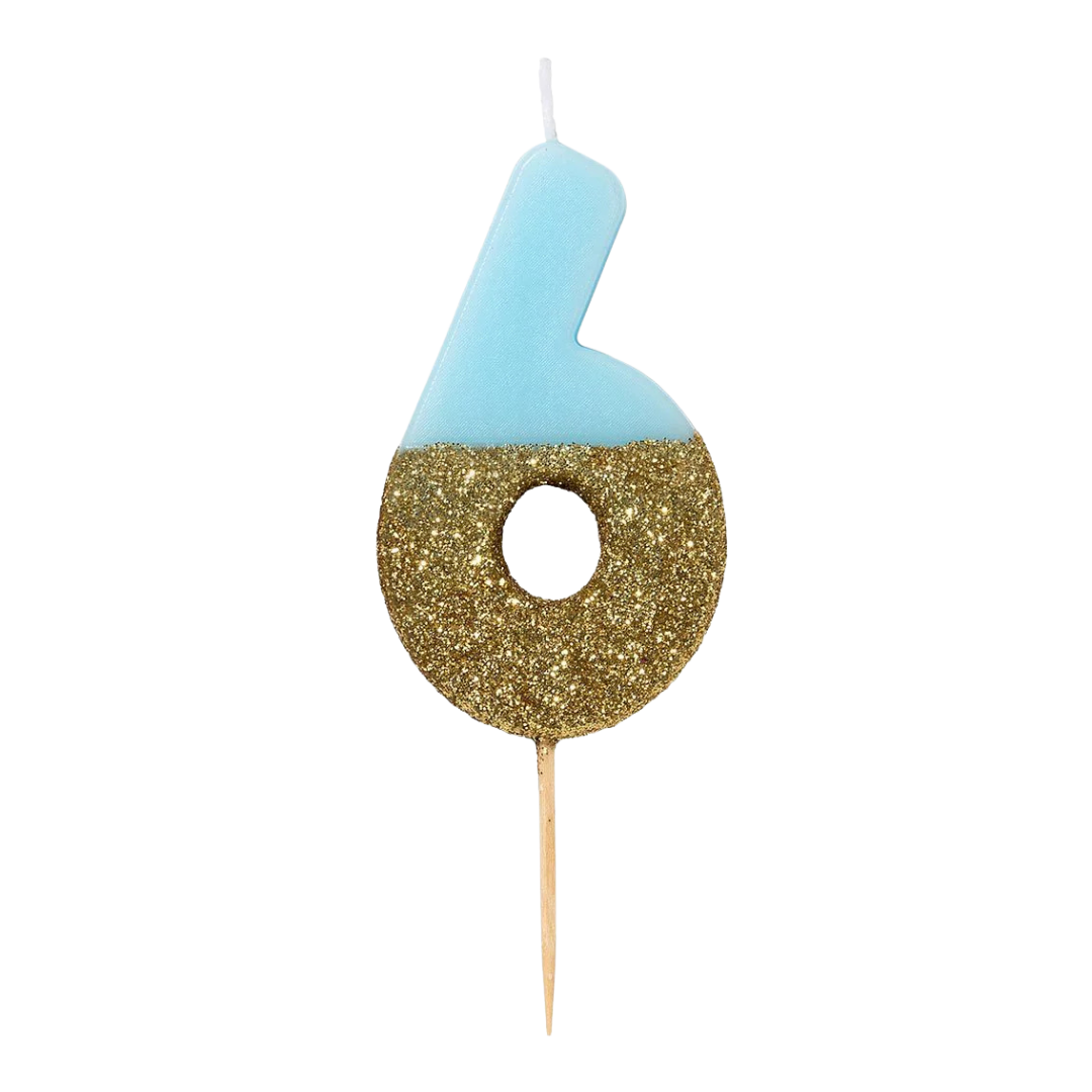 Blue and Gold Glitter 0-9 Number Candles