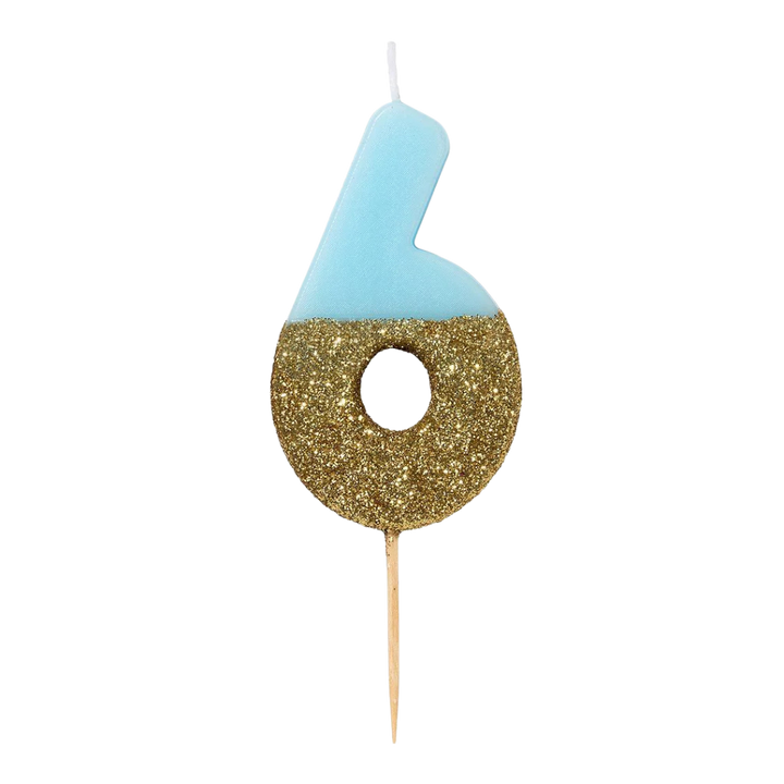 Blue and Gold Glitter 0-9 Number Candles