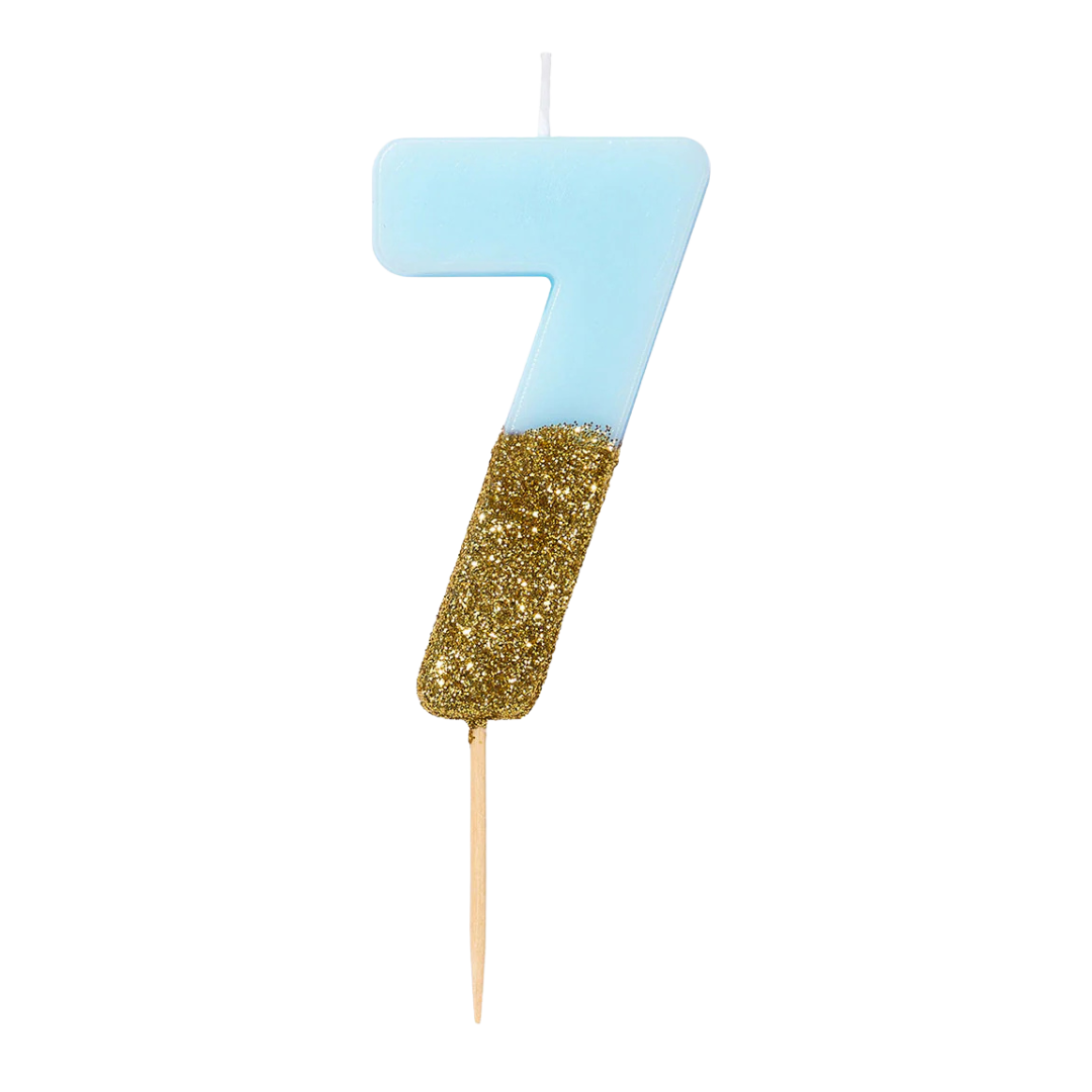 Blue and Gold Glitter 0-9 Number Candles