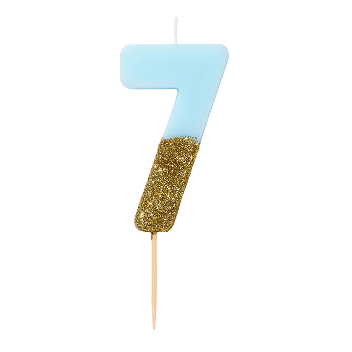 Blue and Gold Glitter 0-9 Number Candles