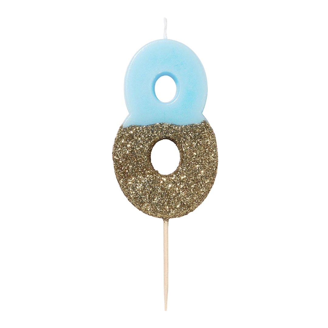 Blue and Gold Glitter 0-9 Number Candles