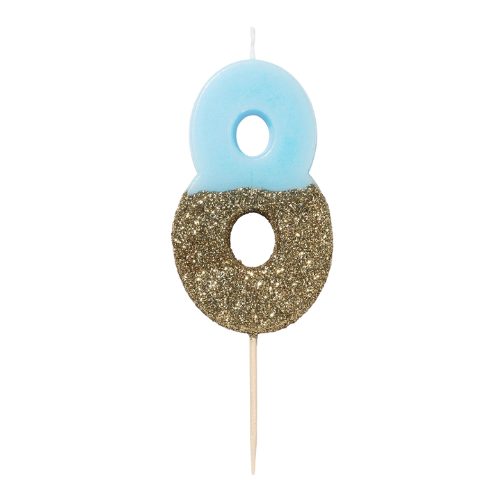Blue and Gold Glitter 0-9 Number Candles