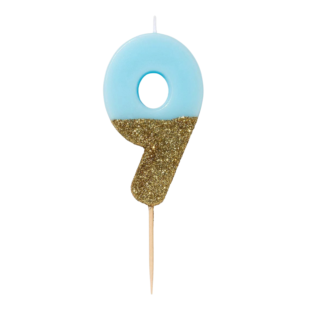 Blue and Gold Glitter 0-9 Number Candles