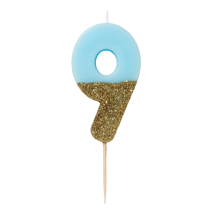 Blue and Gold Glitter 0-9 Number Candles