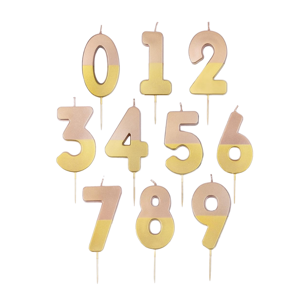 gold and rose number candles with dip design for birthdays from Parte Haus party supply store in Bethesda MD