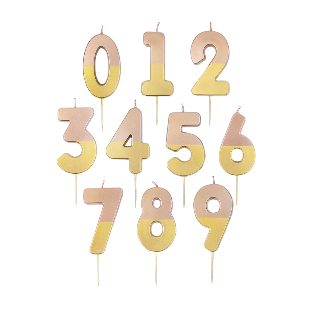 gold and rose number candles with dip design for birthdays from Parte Haus party supply store in Bethesda MD