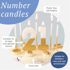 White & Gold Glitter 0-9 Number Candles Set