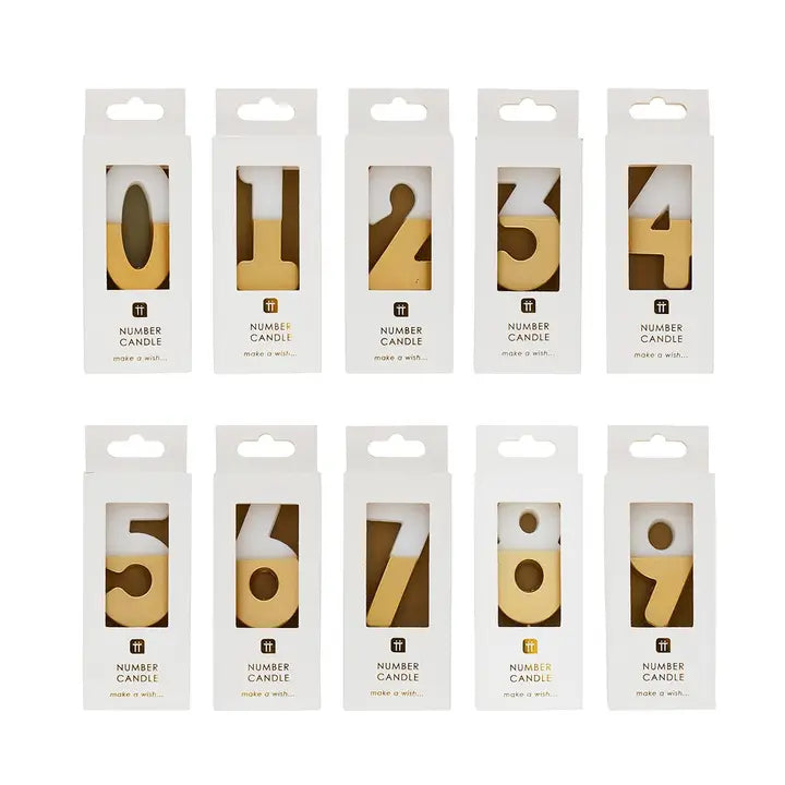 White & Gold Glitter 0-9 Number Candles Set