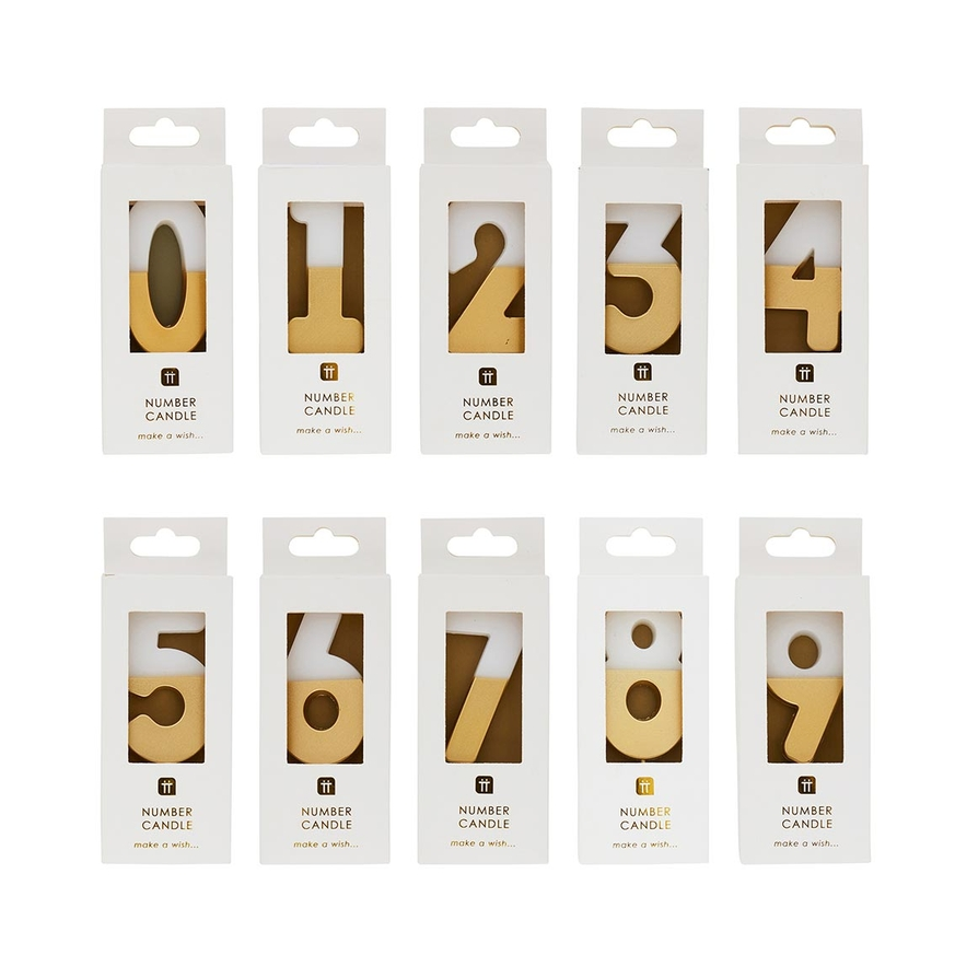 White & Gold Glitter 0-9 Number Candles Set