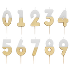 White & Gold Glitter 0-9 Number Candles Set