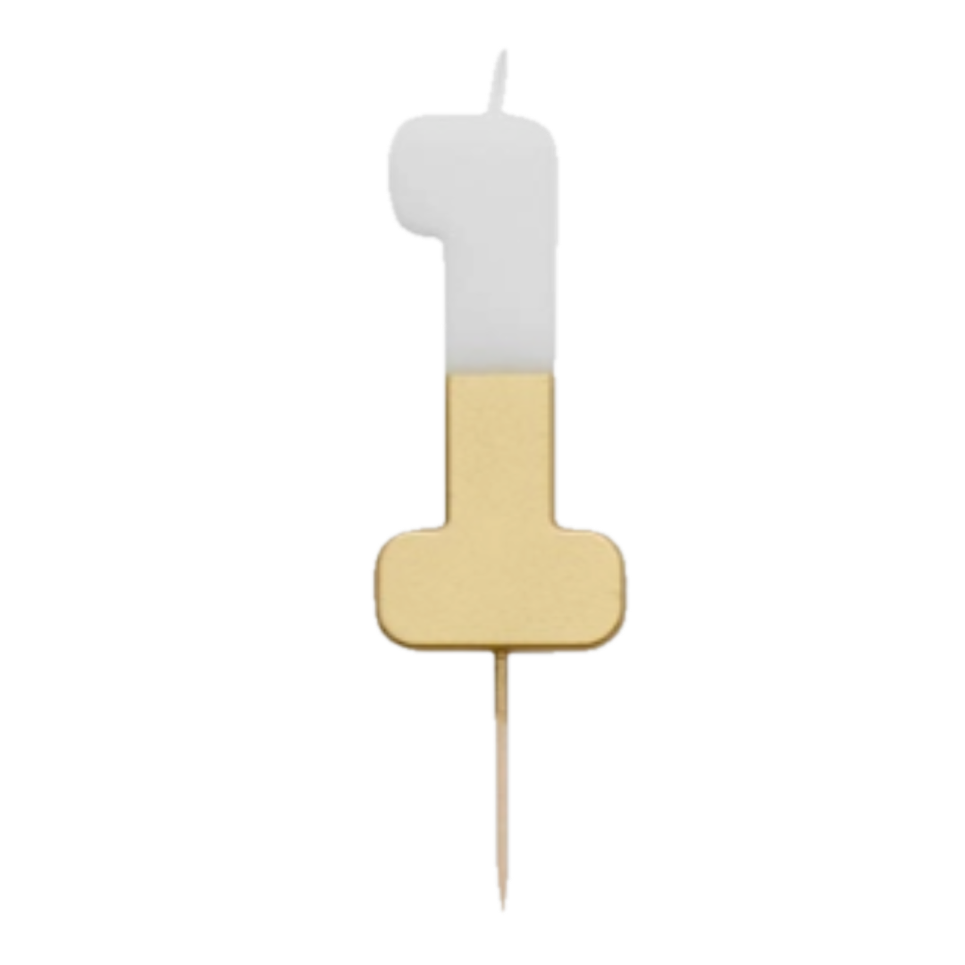 White & Gold Glitter 0-9 Number Candles Set