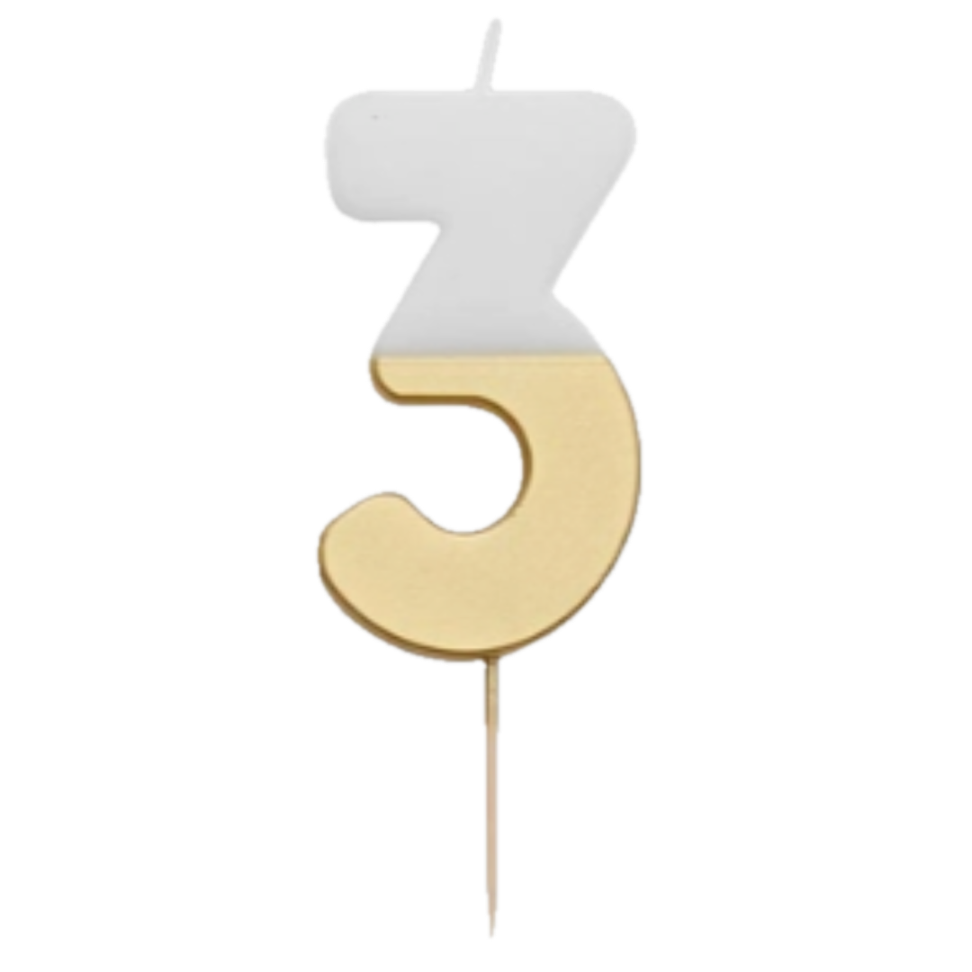 White & Gold Glitter 0-9 Number Candles Set