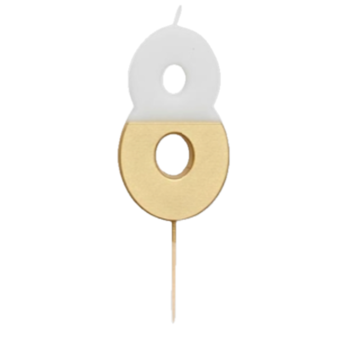 White & Gold Glitter 0-9 Number Candles Set