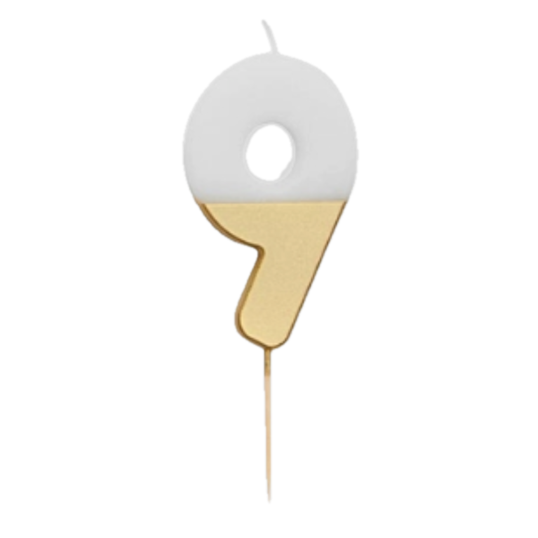 White & Gold Glitter 0-9 Number Candles Set