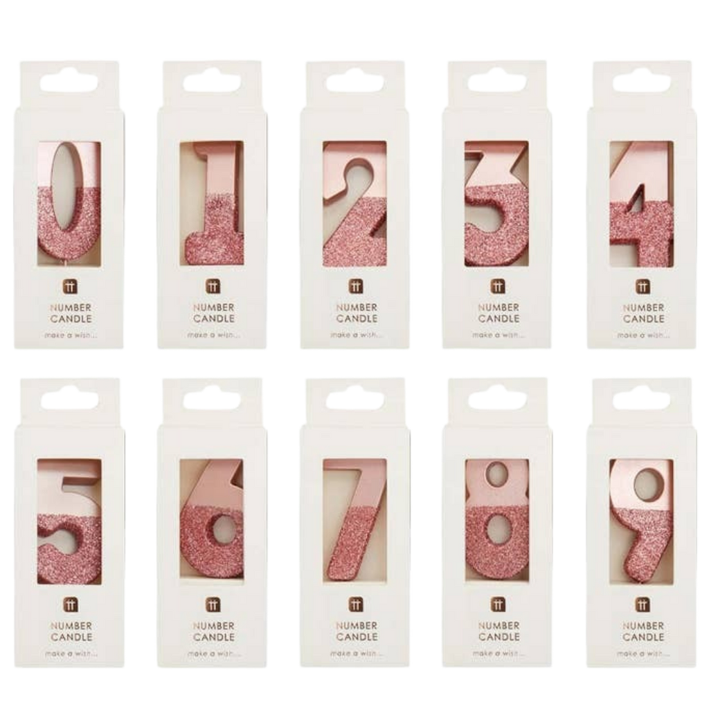 Rose Gold Ombre Glitter 0-9 Number Candles