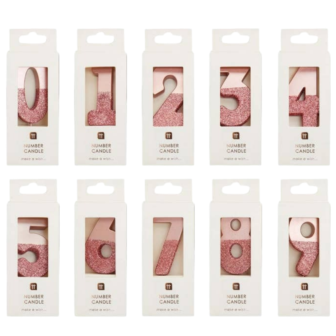 Rose Gold Ombre Glitter 0-9 Number Candles