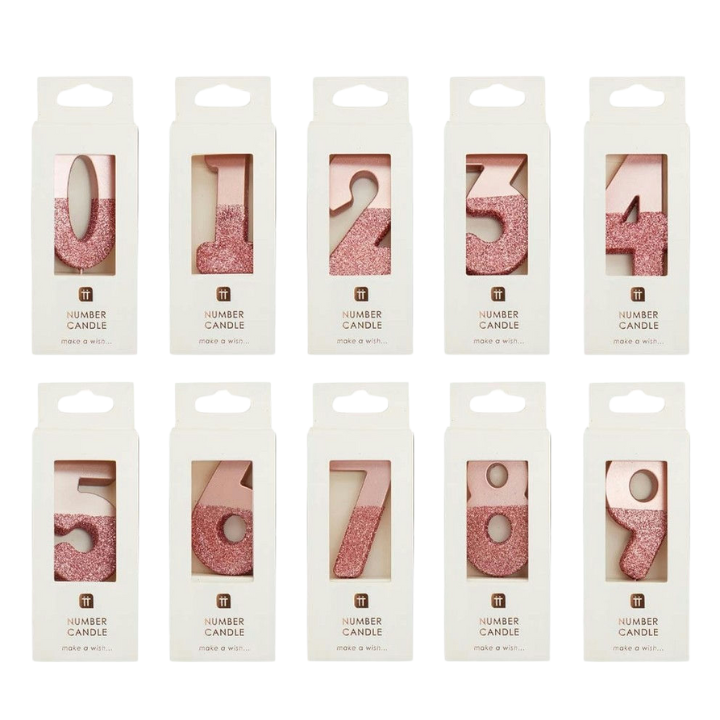 Rose Gold Glitter 0-9 Number Candle Set