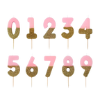 Pink & Gold Glitter 0-9 Number Candles