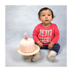 Pink birthday candle starter kit with number one candle and cake for first birthday from Parte Haus party supply store in Bethesda Maryland