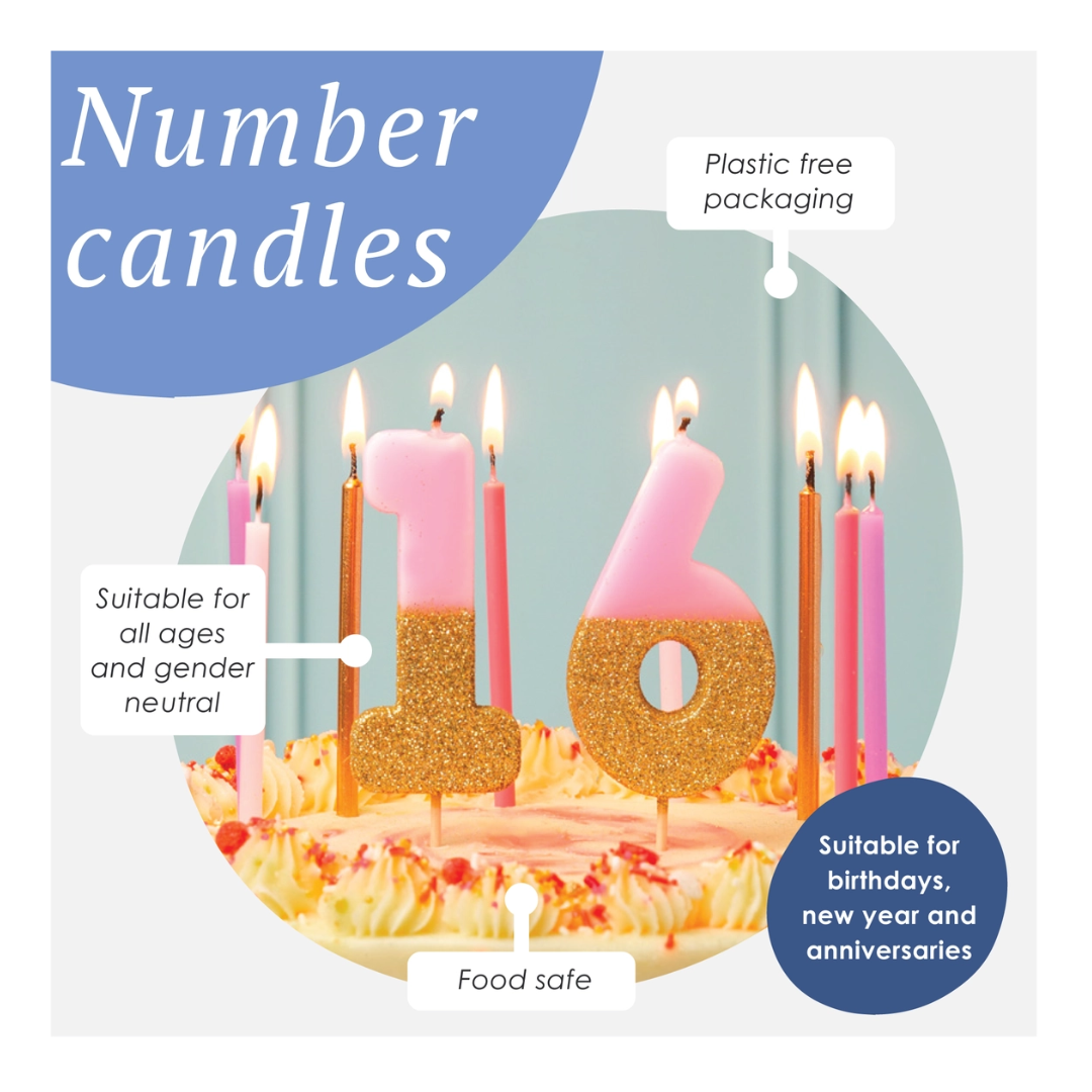 Pink and gold number candles on cake for birthday celebration from Parte Haus party supply store in Bethesda Maryland