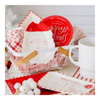 Red and white Santa plates and cups Christmas holiday tableware set from Parte Haus party supply store in Bethesda Maryland