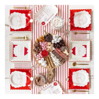 Red and white Santa Claus plates and napkins holiday table setup Christmas theme from Parte Haus party supply store in Bethesda MD