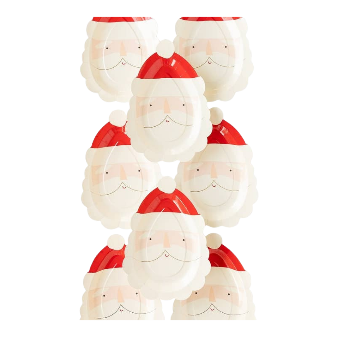 red and white Santa Claus face paper plates Christmas theme from Parte Haus party supply store in Bethesda MD
