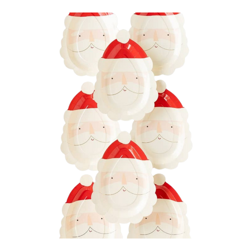 red and white Santa Claus face paper plates Christmas theme from Parte Haus party supply store in Bethesda MD