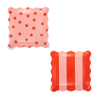 Pink and Red Stripe and Polka Dot Square Scalloped Large Dinner Plates