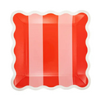 Pink and Red Stripe and Polka Dot Square Scalloped Large Dinner Plates