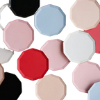 Pink red blue black and white octagon plates modern tabletop decor from Parte Haus party supply store in Bethesda Maryland.