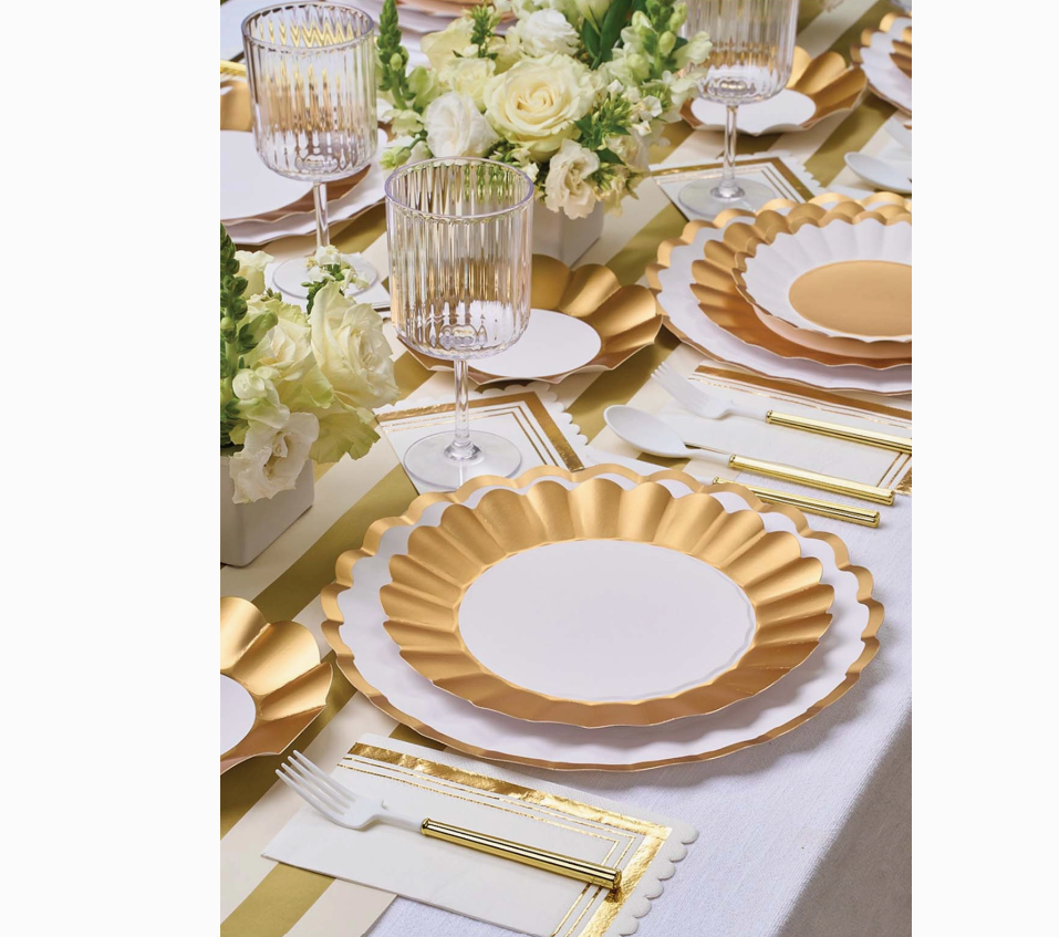 White and Gold Plastic Cutlery - 24 pcs