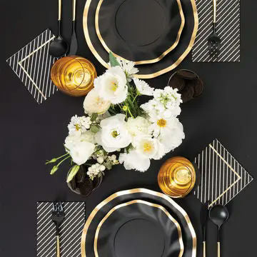 Black and Gold Plastic Cutlery - 24 pcs