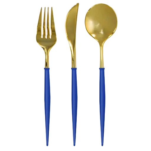 Blue and Gold Plastic Cutlery Set- 24 pcs