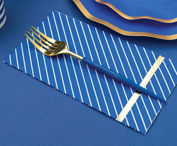 Blue and Gold Plastic Cutlery Set- 24 pcs