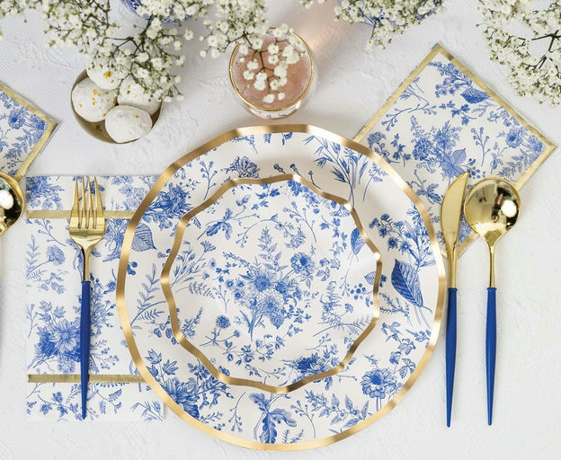 Blue and Gold Plastic Cutlery Set- 24 pcs